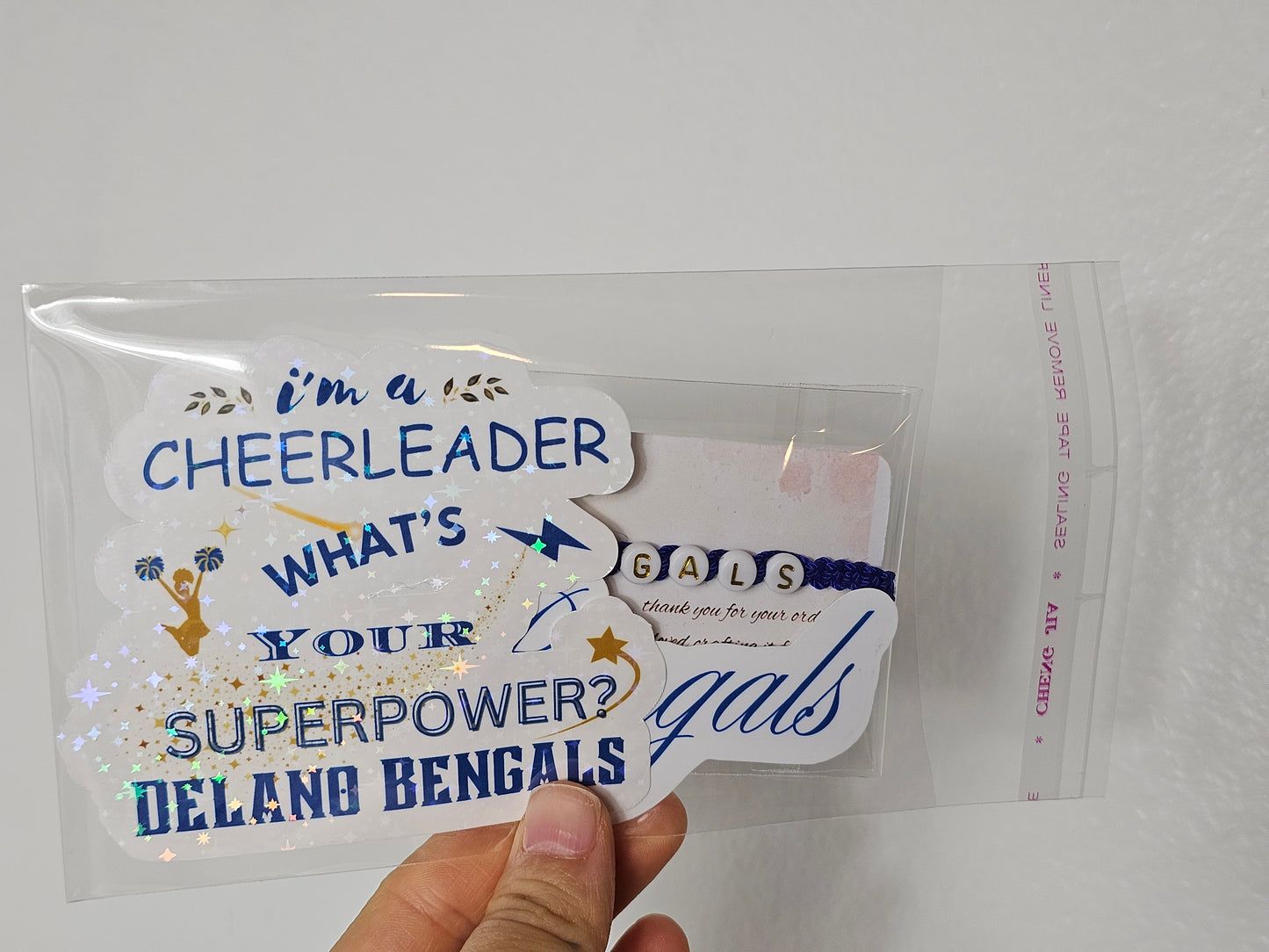 Custom Bulk Personalized Handmade Stickers and Bracelet Set For Cheerleaders, Teams, Birthdays Or Any Celebration