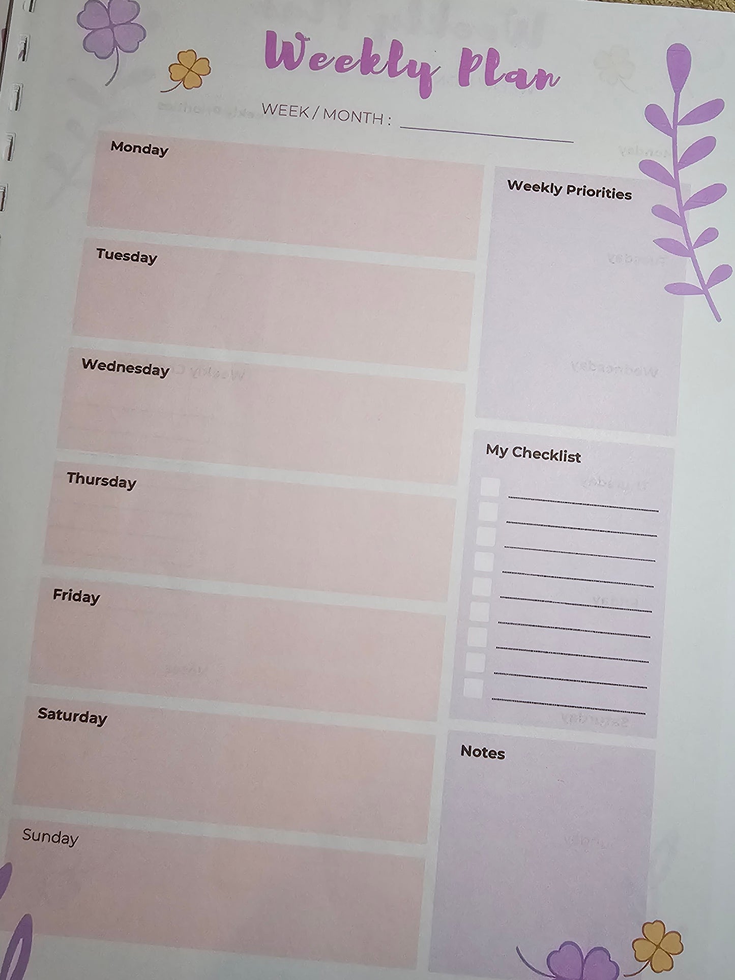Weekly Plan Sheet